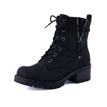 Imagem de Dunes Botas femininas de salto Kobe – cadarço com zíper lateral, palmilhas de espuma de memória, forro de pele sintética, couro nobuck vegano, larguras disponíveis, Preto, 6.5 Wide