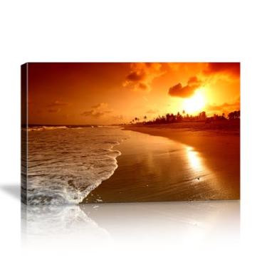 Imagem de Kpasnd Arte de parede colorida na praia, pôr do sol, paisagem costeira, decoração de parede, pôr do sol, ondas do oceano, imagens da natureza para sala de estar, escritório, quarto