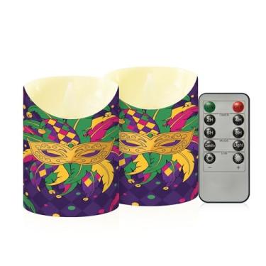 Imagem de Wassud Pacote com 2 máscaras de olhos de carnaval velas sem chamas com controle remoto, velas realistas cintilantes com temporizador, velas decorativas para Natal, casamento, festa, decoração de casa
