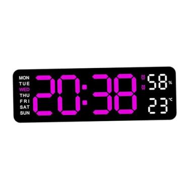 Imagem de Wswqop Relógio de Parede Digital, Relógio de Mesa, para Pendurar, com Data E Temperatura, Dia Da Semana, Relógio de Parede LED, Decoração de Parede, Relógio, rosa vermelha luz preta, Tamanho real