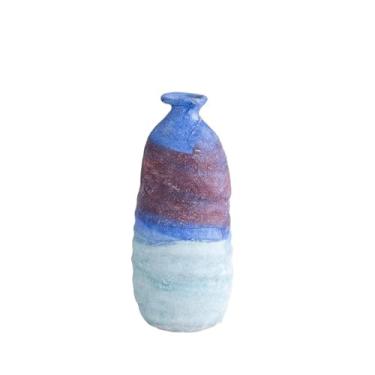 Imagem de Vaso de cerâmica gradiente azul fresco flor seca grama mesa prateleira de parede centro de mesa decoração de casa (branco)