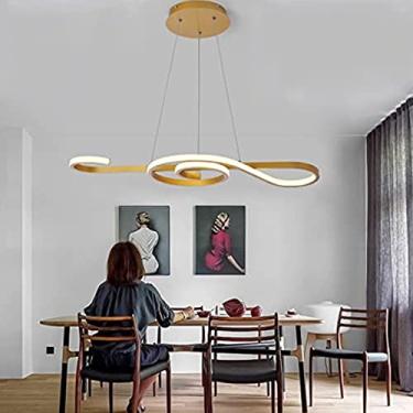 Imagem de Luminária pendente moderna para mesa de jantar, com LED dimerizável e controle remoto, altura ajustável, ideal para sala de estar, sala de jantar e escritório (Dourada, 100 cm de comprimento