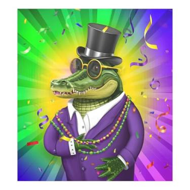 Imagem de Blueangle Capa magnética para lava-louças de crocodilo Mardi Gras, decoração da capa frontal da máquina de lavar louça, adesivos de eletrodomésticos, adesivos de eletrodomésticos, 58 cm C x 66 cm