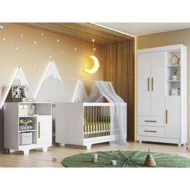 Imagem de Quarto de Bebe 100 MDF Berco Minicama com Colchao, Comoda e Guarda Roupa Flocos Tigus Baby