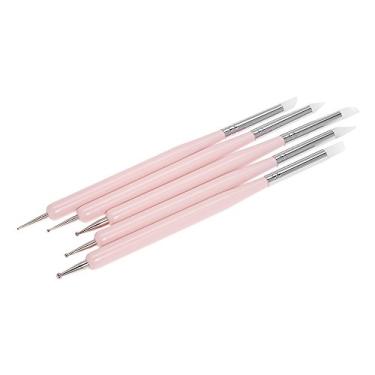 Imagem de 5 Peças Caneta de Pontilhado Unha 2 Vias Pincel Arte Silicone Ferramenta Pintura para Linhas Decorativas Detalhes Finos Padrões Especiais Flores em Unhas Naturais Falsas Acrílico Uso Profissional e Do
