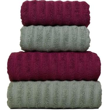 Imagem de Jogo de Toalhas Fio Penteado Gigante 4 Peças Super Macia (Verde + Marsala)