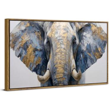 Imagem de Decoração de parede de elefante africano emoldurado cinza e dourado, arte de parede em tela de animais selvagens, pintura moderna texturizada, pôster minimalista, arte minimalista para decoração de