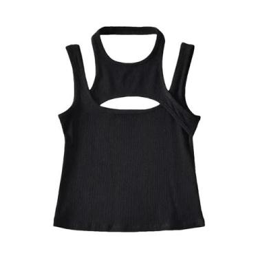 Imagem de Top Cropped Assimétrico Y2K Sem Mangas, Com Recortes, Tricô, Decote Re