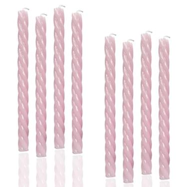Imagem de Velas cônicas em espiral rosa, rosa bebê, 25 cm, pacote com 8, sem cheiro, sem gotejamento, longo tempo de queima, para jantar, chá de casamento e decoração de casa (rosa claro)