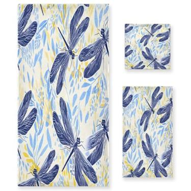 Imagem de xigua Conjunto de toalhas de banheiro libélulas aquarela absorvente macio 3 peças toalha de banho toalha de mão toalhas decorativas para banheiro, academia, hotel, praia, piscina