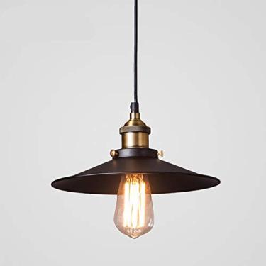 Imagem de Luminária pendente industrial vintage em metal, estilo retrô, com lâmpada Edison, ideal para cafés, cozinhas e restaurantes. Cor preta, compatível com lâmpadas E27, diâmetro de 36 cm.