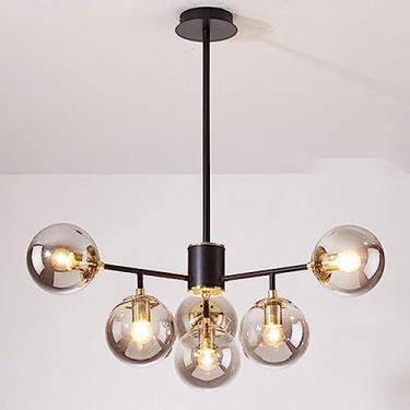 Imagem de Lustre de teto com várias lâmpadas, luminária pendente com esfera de vidro cinza fumê, design criativo para ambientes internos, ideal para sala de estar, quarto e sala de jantar (haste de 20