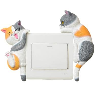 Imagem de Placa decorativa para interruptor de luz de gato, mini estatuetas de gato fofas para interruptores de luz, decoração de parede engraçada, mini animais de resina para decoração de quarto, presentes de