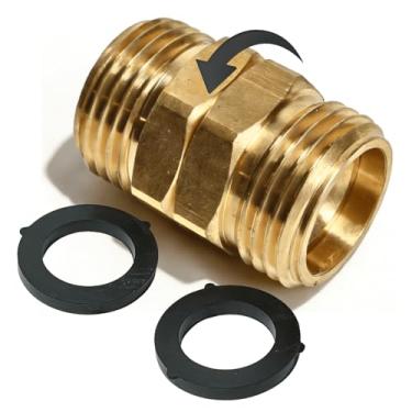 Imagem de 3/4 GHT macho x 3/4 GHT macho, encaixe adaptador giratório de mangueira de jardim, pistola de lavadora de pressão conector giratório junta anti-torção, bom desempenho de vedação sem vazamentos, latão