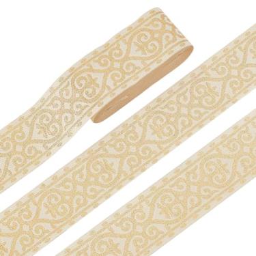 Imagem de Fita de coração jacquard de poliéster dourado de 7,66 metros, fita de tecido jacquard étnico, acessórios de roupas para artesanato feito à mão, embrulho de presente, decoração de festa e costura, 5 cm