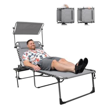 Imagem de KingCamp Espreguiçadeiras grandes acolchoadas Chase, cadeira de bronzeamento dobrável extralarga, ajustável, 5 posições, 181 kg, espreguiçadeira resistente com cobertura Oxford de camada dupla para