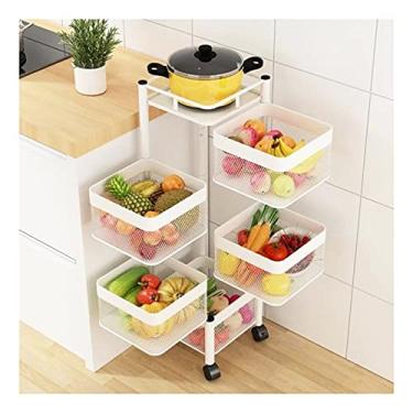 Imagem de Carrinho de carrinho de cozinha de 5 níveis com rodízios, rack de armazenamento multiuso, prateleira rotativa, organizador para casa/escritório/dormitório/garagem, sem necessidade de montagem (tamanho