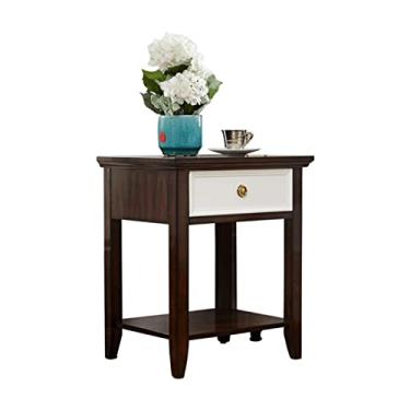 Imagem de Mesa de cabeceira lateral de madeira resistente com gaveta, mesa lateral mesa de cabeceira de madeira maciça com gaveta e prateleira de armazenamento (marrom)