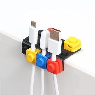 Imagem de ROCKYGFI Bricks Organizador de cabos de blocos de construção, suporte de cabo adesivo, clipes de cabo de carregador, gerenciamento de fios para mesa de cabeceira e escritório