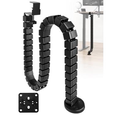 Imagem de Kit de gerenciamento de cabos embaixo da mesa sem broca, organizador de cabos de vértebras ajustáveis, gerenciamento flexível de fios embaixo da mesa para mesa em pé, preto