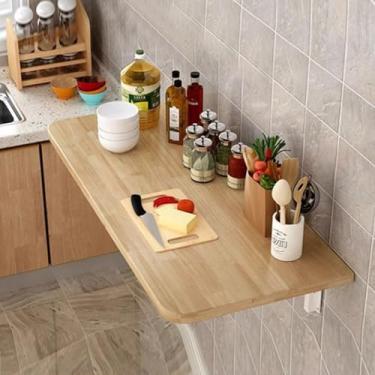Imagem de Mesa dobrável montada na parede, mesa de parede dobrável que economiza espaço, mesa de jantar de parede de madeira, mesa de jantar, mesa flutuante com cavalete para espaços pequenos, bar, computador