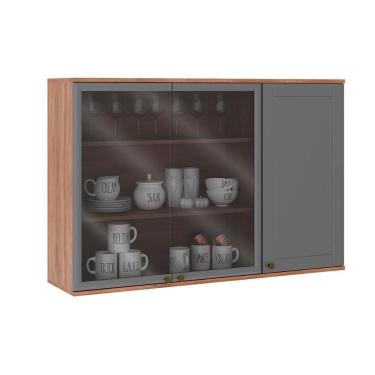 Imagem de Armário Aéreo Para Cozinha Bella 2600 Com 3 Portas (2 Com Vidro) 120cm Nogal-cinza - Carraro