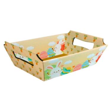 Imagem de Cesta De Páscoa Com Alça Coelhos Pintando Ovos