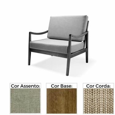 Imagem de Poltrona Com Braço Évora Linho Cinza Madeira Cedro Corda Náutica Redonda Poliéster Rami