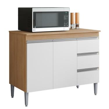 Imagem de Balcão Pia Andréia 100cm Amêndoa-branco Com Tampo Mdp - Ajl Móveis Amêndoa-branco