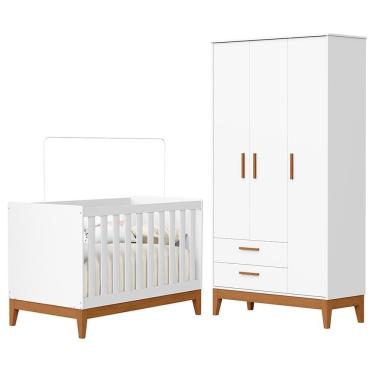 Imagem de Jogo De Quarto Infantil Flip Guarda Roupa 3 Portas E Berço Americano Branco Fosco - Reller Móveis Branco Fosco