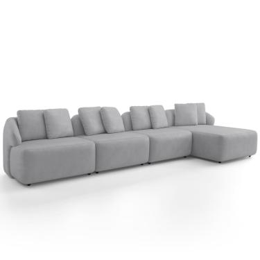 Imagem de Sofá 5 Lugares com Chaise Direito Sala Living 334cm Arlo F04 Veludo Cinza - Lyam Decor