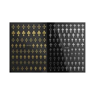 Imagem de Adesivos De Unha Cruzados Pretos, Brancos E Dourados (2 Peças)  Decora