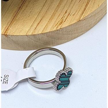 Imagem de Anel aliança Aço Inoxidável Trevo quatro folhas Preto Branco Vermelho Verde Inox Prateado Luxo Inspiração Blogueira