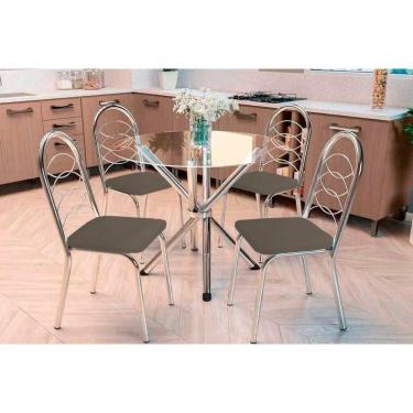 Imagem de Kit 4 Cadeiras Sala Jantar Volga C- Tampo De Vidro 95cm E 4 Cadeiras Holanda Cromada - Courano Marrom - Kappesberg