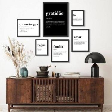 Imagem de Kit 6 Quadros Palavras Moldura Branca Variados Papel F