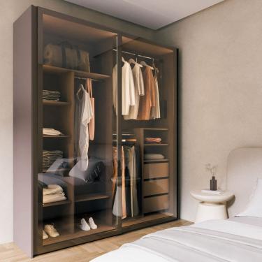 Imagem de Guarda Roupa Modulado 100% Mdf 2 Portas Reflecta de Correr Orion Cabecasa Madeiraoriginals Mocha/Reflecta