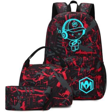 Imagem de Mochila Escolar Bluboon 3 Peças Vermelha para Meninos e Adolescentes