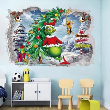 Imagem de Adesivo de parede Grinch Christmas 3D PVC para decoração de férias - t