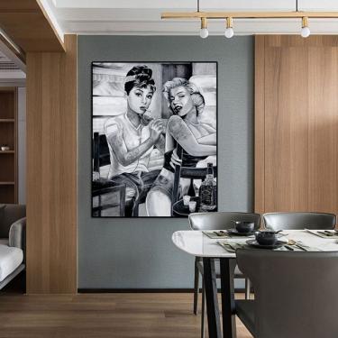 Imagem de Quadro de pintura de parede Marilyn Monroe preto branco 40x60cm