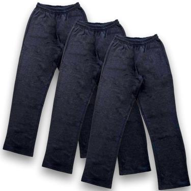 Imagem de Kit 3 Calça Moletom Adulto - Flanelada / Peluciada - Azul-Masculino