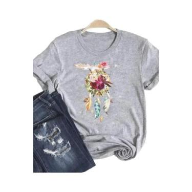 Imagem de Camiseta Vintage Cinza Com Estampa Floral Para Mulheres, Moda De Verão
