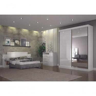 Imagem de Guarda Roupa Solteiro Com Espelho 2 Portas 3 Gavetas - -branco - Leifer Móveis