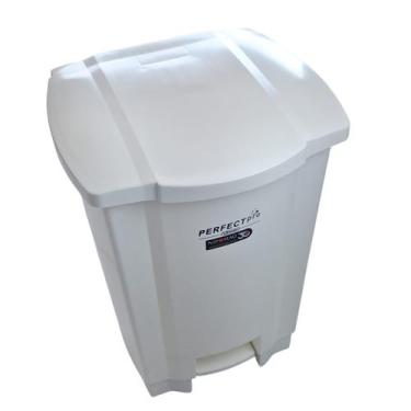 Imagem de Lixeira 50l com tampa e pedal branca coletor de residuos - PERFECT