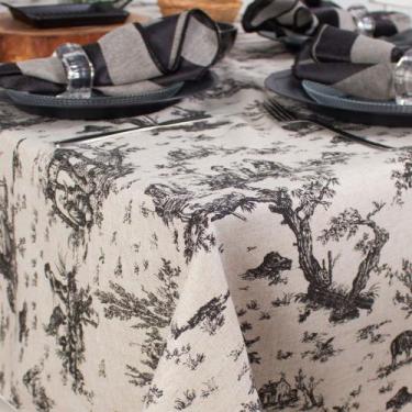 Imagem de Toalha de Mesa Retangular em Tecido Linho Estampado Toile de Jouy Pret