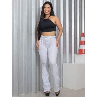 Imagem de Calça Flare Feminina Branca Cintura Alta modela bumbum lycra - Faraya 