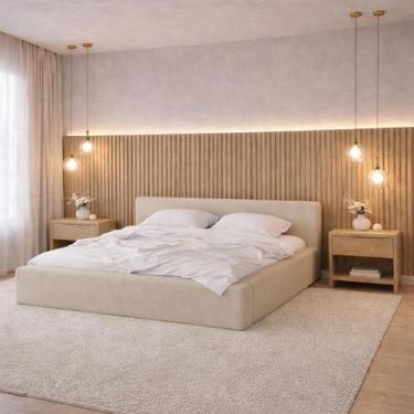 Imagem de Cama Casal King Siena 1.95m Estofada Minimalista Premium - Aprire Move