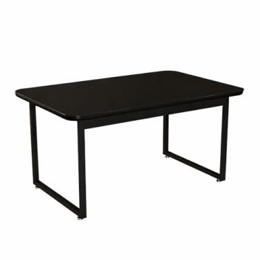 Imagem de Mesa Retangular com Vidro Temperado – Design Moderno com Base Metálica Preta, Tampo MDF...