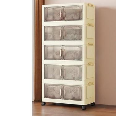 Imagem de Caixa Organizadora Dobrável Empilhável - Armário Organizador com Porta Rodinhas, Prateleira Organizadora Multiuso para Guarda Roupa Dobrável e Organizador de Armário (40cm(5 transparent brown))