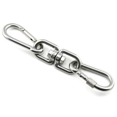 Imagem de 1 gancho giratório de aço inoxidável 304 da Lind Kitchen com extremidade dupla para conector de anel giratório de olho a olho + 2 ganchos de encaixe, M8