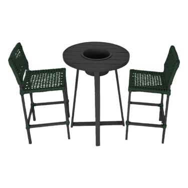 Imagem de Conjunto Bistrô Champanheira Tampo Ripado E 2 Banquetas França Corda Náutica Verde Musgo